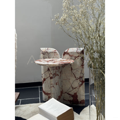 Red Veined Marble Geometric Side Table - scene