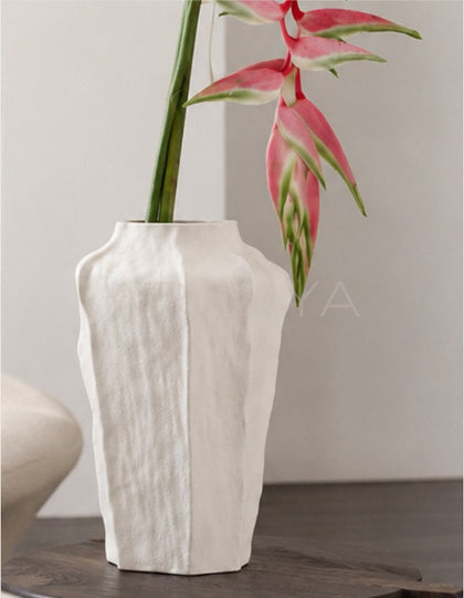 Hand Pinched Angular Plain White Vase - scene