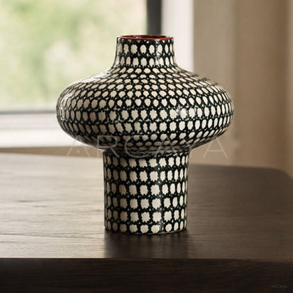 Dadan Black White Plaid Ceramic Vase - main