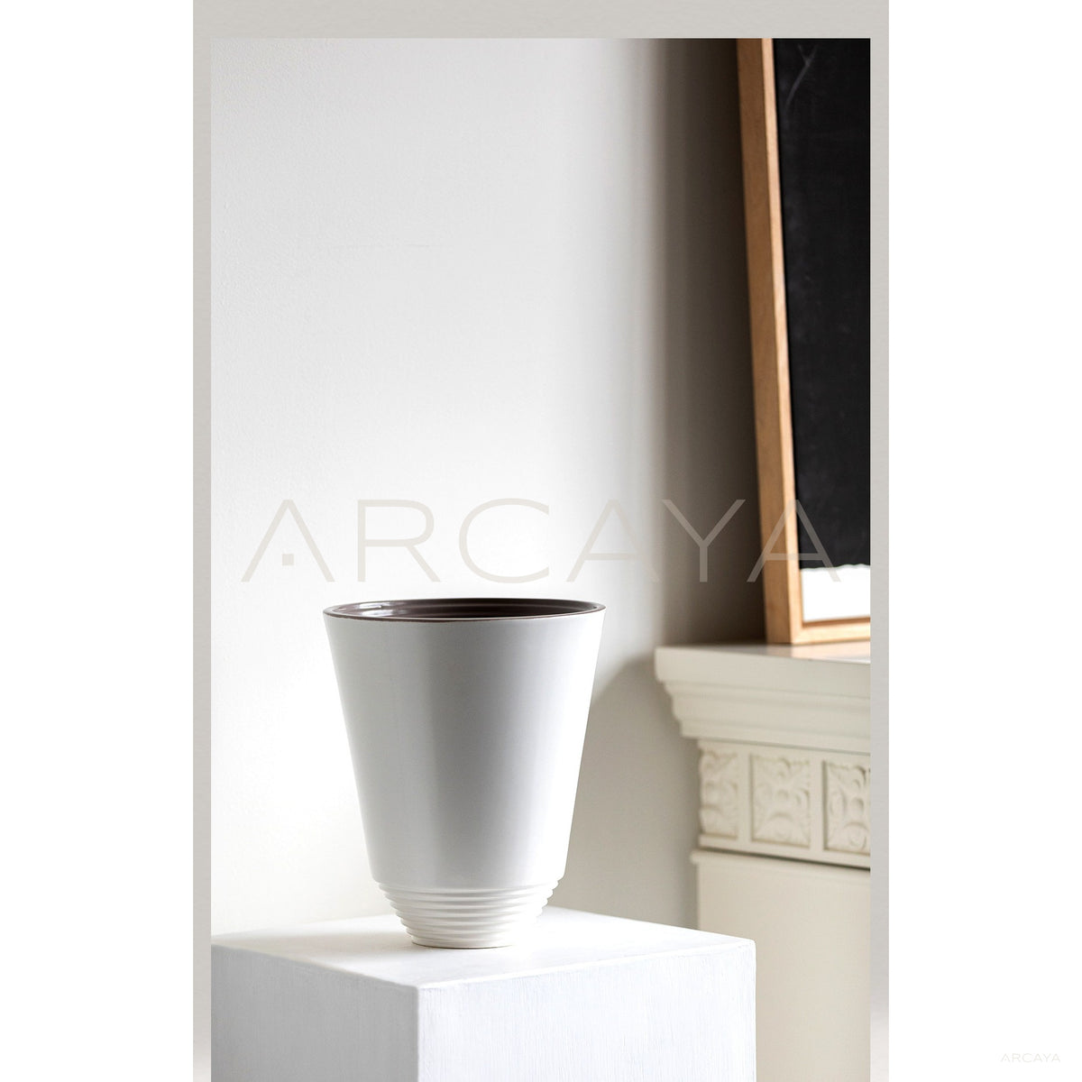 Matte White Swirl Cone Ceramic Vase in detail