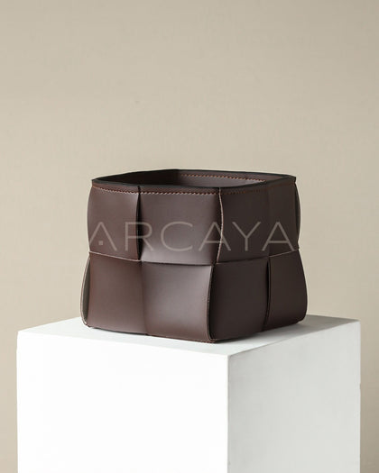 Woven Leather Storage Basket Desktop - scene