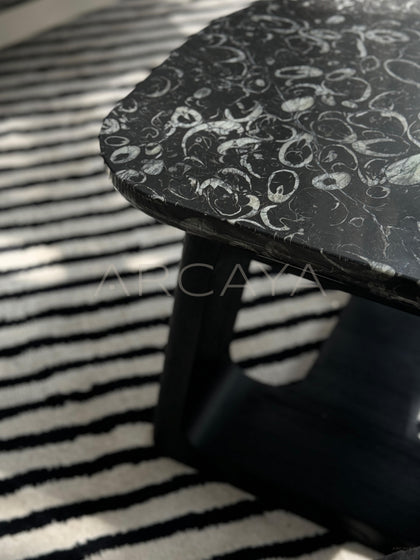 Marble Top Black Geometric Base Side Table - scene