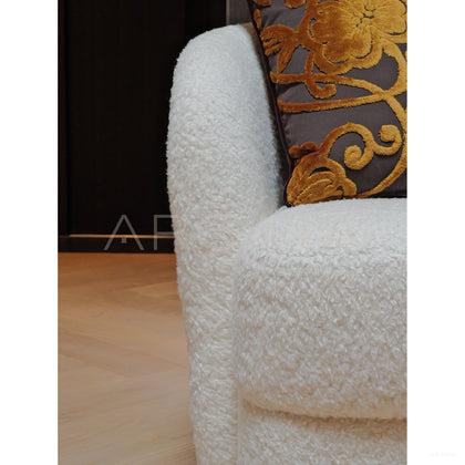 Gold Floral Velvet Fringe Pouf — Ottoman - scene