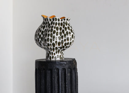 Polka Dot Textured Ceramic Vase - scene