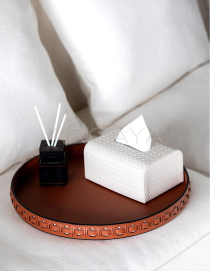 Leather Round Entryway Key Tray - scene