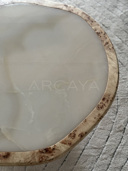 Burl Wood Cloud Marble Side Table - scene