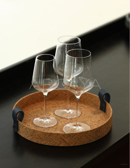 Natural Cork Woven Round Tray With Handle - scene