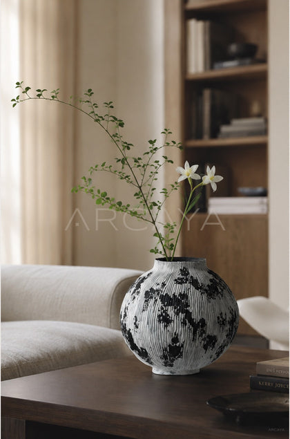 Wabi Sabi Black White Textured Ceramic Vase - scene