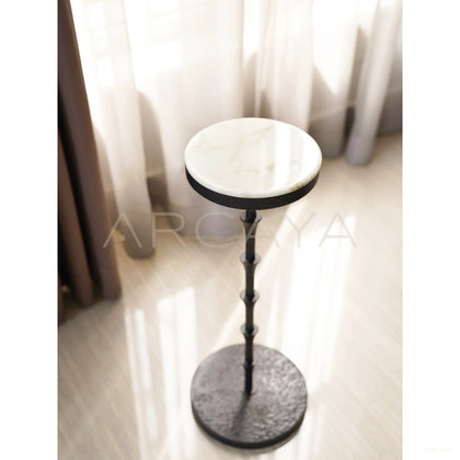Hand Forged Bamboo Joint Marble Side Table - scene