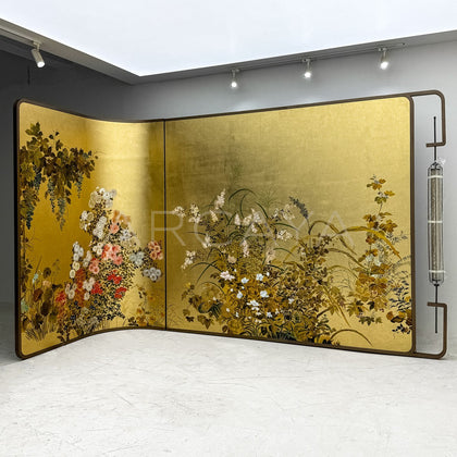 Gold Leaf Floral Folding Screen - main