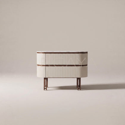 Vertical Stripe Upholstered Marble Oval Chest - main