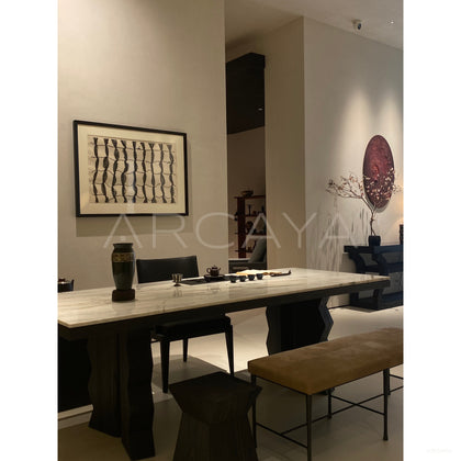 Red Oak Marble Black White Dining Table - scene