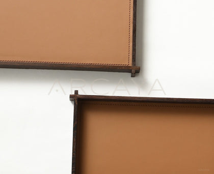 Solid Wood Dark Brown Leather Aroma Tray - scene