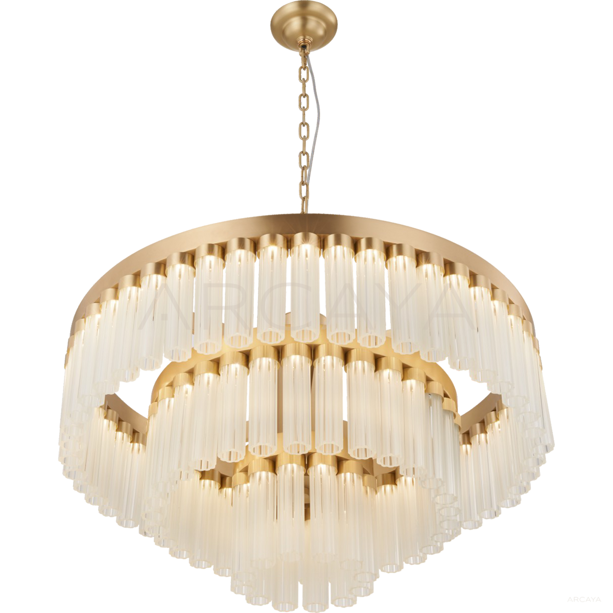 Gold Vertical Crystal Round Triple Pendant Light 3071 in detail