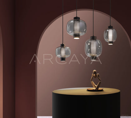 Mesh Glass Column Wide Shade Pendant Light 21910 - scene