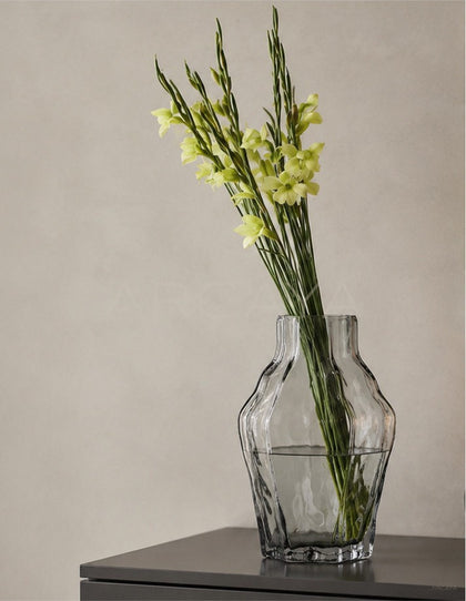 Angular Clear Glass Vase Dining - scene