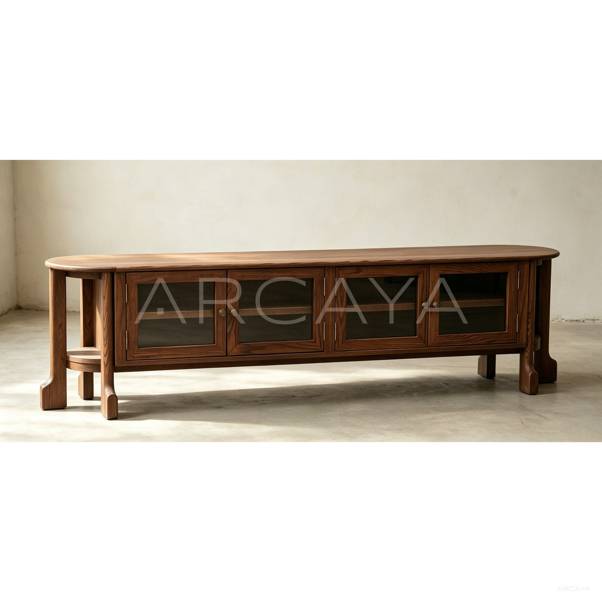 Oak Curved Tv Stand in detail