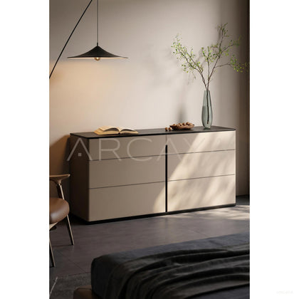 Nappa Leather Vertical Seam Minimalist Sideboard - scene
