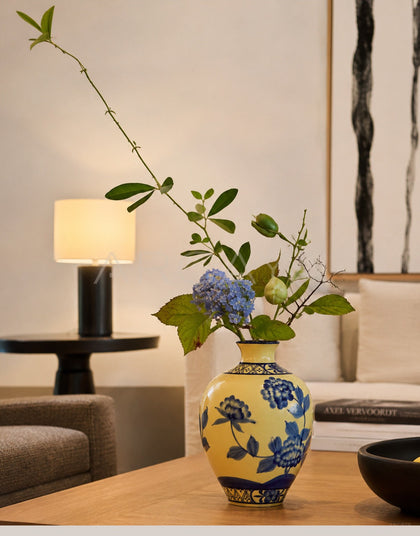 New Chinese Yellow Blue White Ceramic Vase - scene