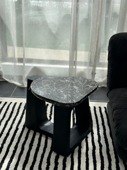 Marble Top Black Geometric Base Side Table - scene
