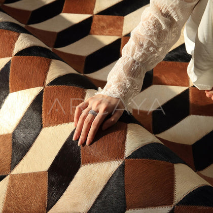 Geometric Patchwork Cowhide Rug - scene