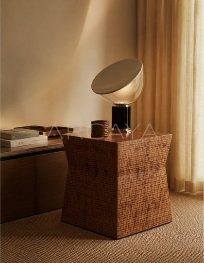 Vintage Woven Bamboo Side Table - scene