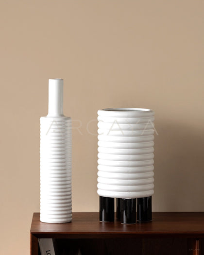 Vintage White Spiral Ceramic Vase - scene