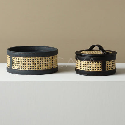 Rattan Leather Woven Storage Box - main