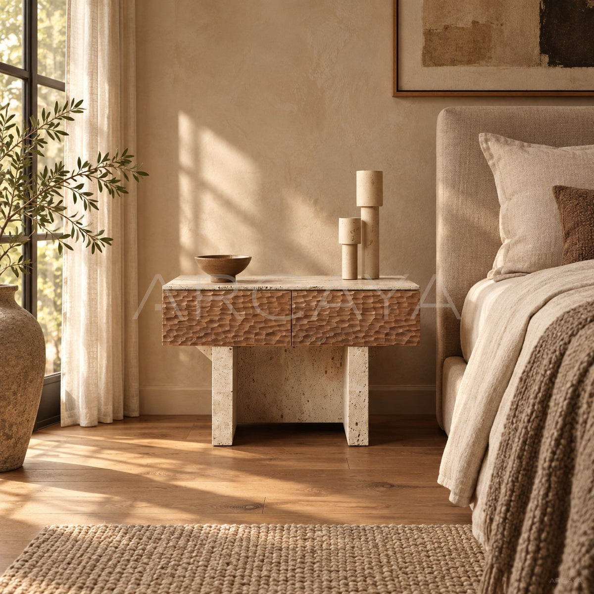 Pushi Raw Stone Nightstand in detail