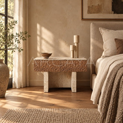 Pushi Raw Stone Nightstand - scene