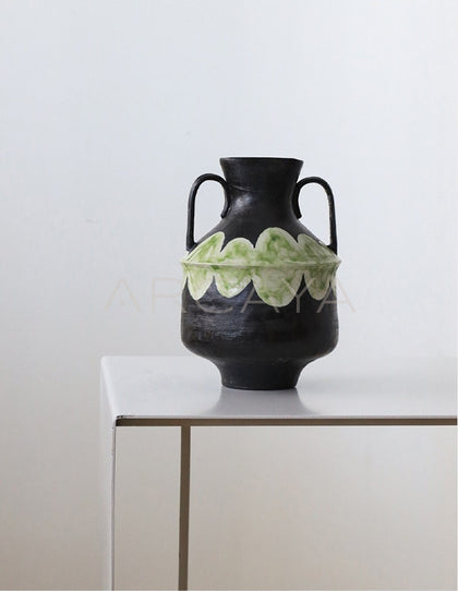 Dadan Double Ear Hand Painted Art Vase - scene