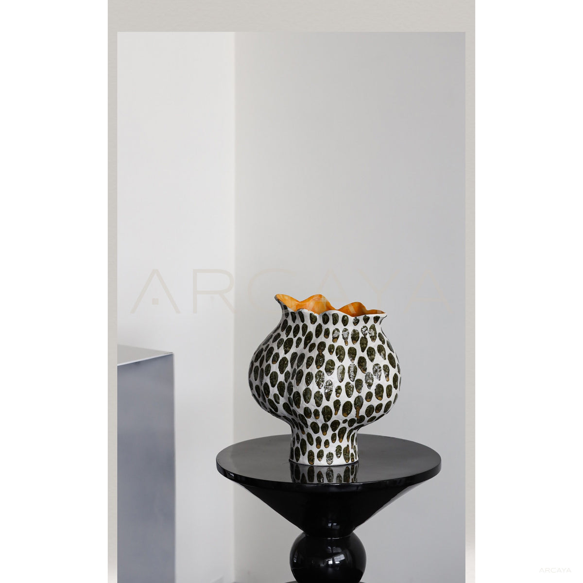 Polka Dot Textured Ceramic Vase in detail