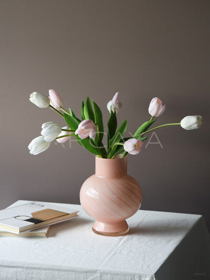 Pink Gourd Tulip Glass Vase - scene