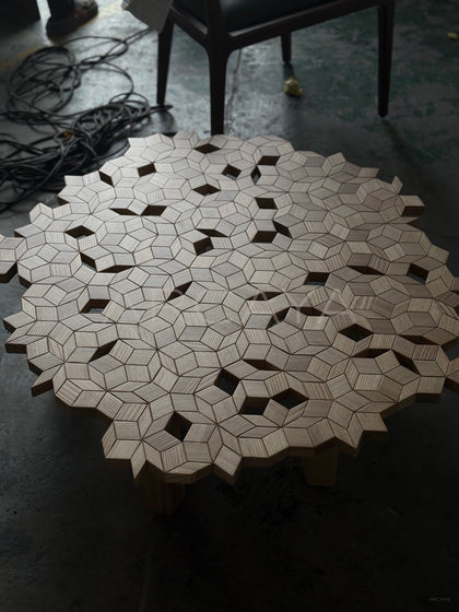 Solid Wood Carved Patchwork Coffee Table - detail