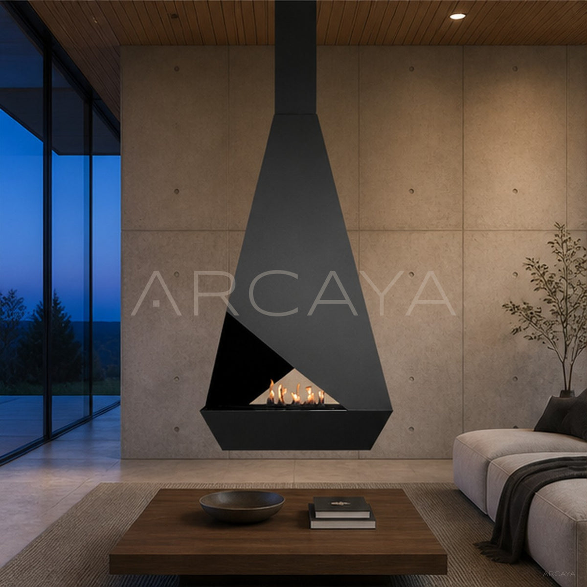 Leander Hanging Fireplace in detail