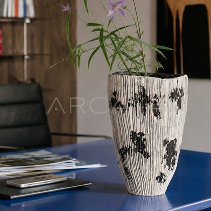 Wabi Sabi Hand Painted Ribbed Ceramic Vase - main