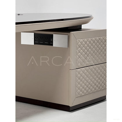 Curved Leather Multifunctional Executive Desk - scene