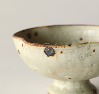Amu Collab Grey Iron Spot Stoneware Footed Bowl - scene