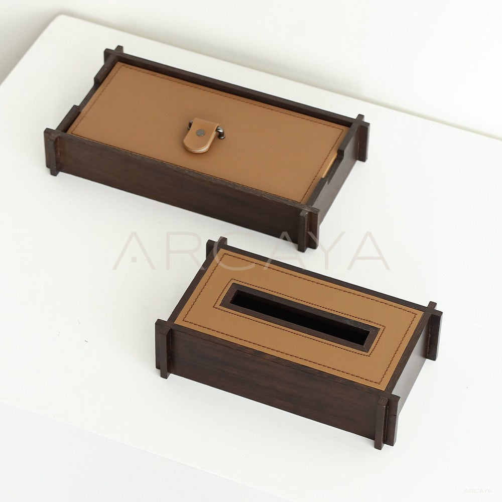 Solid Wood Leather Tissue Box - main