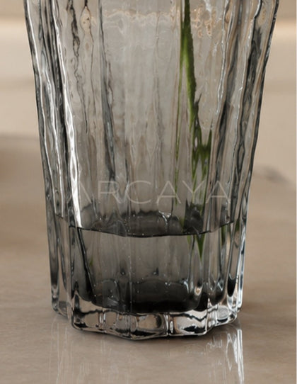 Handmade Ribbed Smoked Glass Vase - scene
