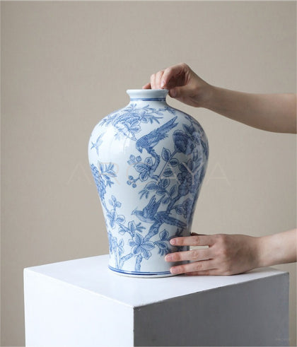 Blue White Porcelain Entryway Jar Vase - scene