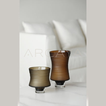 Vintage Brown Ribbed Frosted Glass Vase - scene