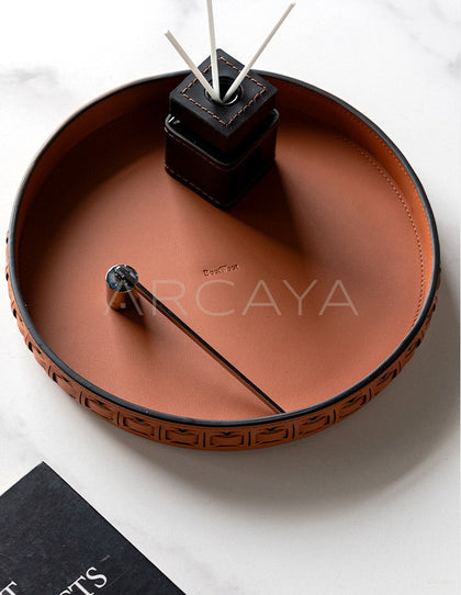 Leather Round Entryway Key Tray - scene