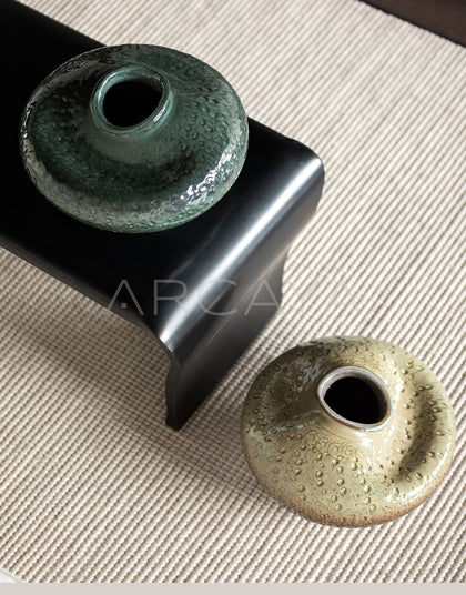 Wabi Sabi Kiln Glaze Flat Belly Ceramic Vase - scene
