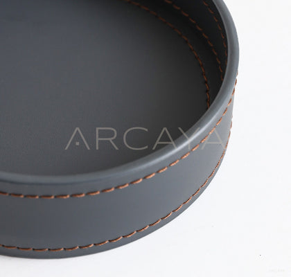Handmade Leather Round Storage Tray - scene