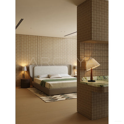 Wide Headboard Leather Trim Bed - scene