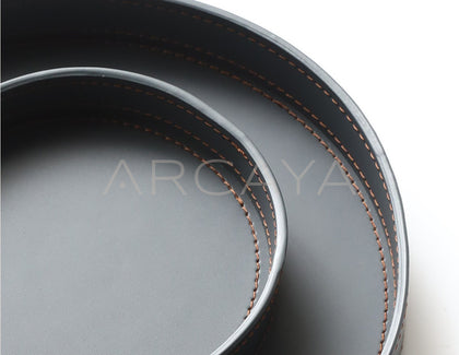 Handmade Leather Round Storage Tray - scene