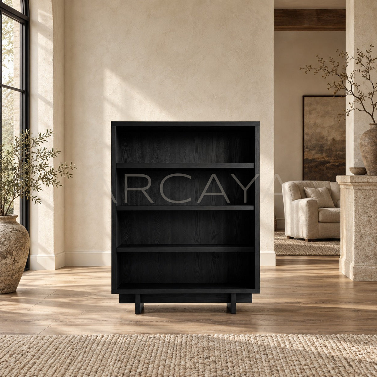 Matte Black Oak Bookshelf in detail