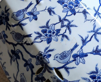 New Chinese Blue White Birds Ceramic Drum Stool - scene