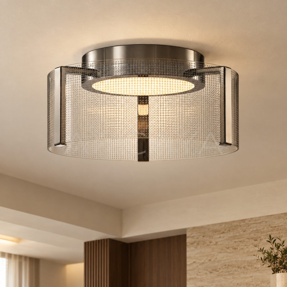 Black Top Ribbed Glass Ceiling Light 23032 - main
